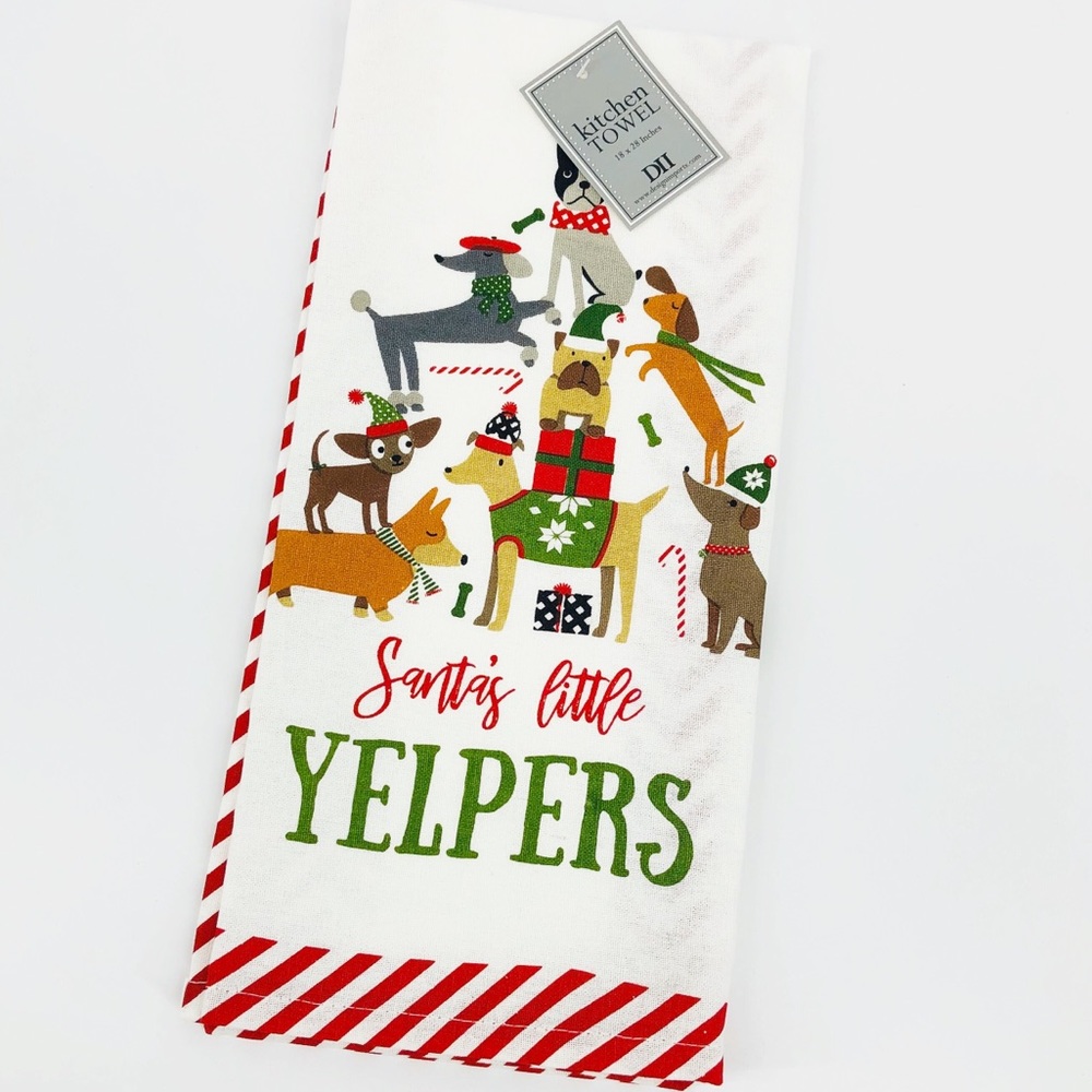 NWT Santa's Little Yelpers Dog Kitchen Christmas Holiday Dish Towel